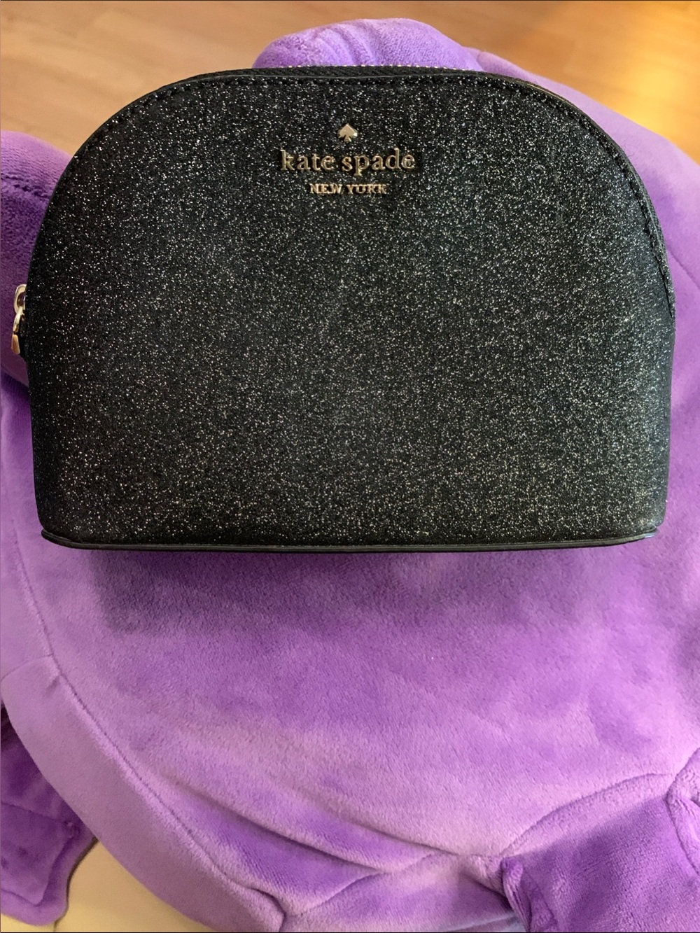 kate spade Black Glitter Dome Cosmetic Pouch